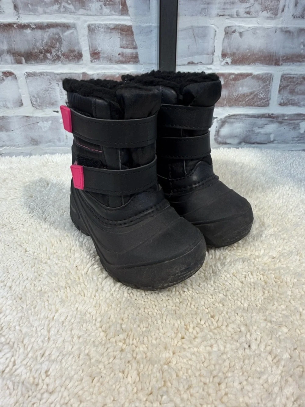 Kids Black Winter Snow Boots with Pink Accents toddler size 7